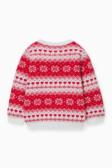 Babys - Baby-Pullover - gemustert - weiss / rot