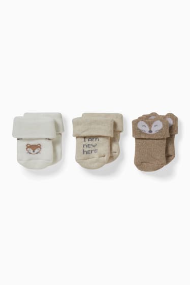 Bébés - Lot de 3 paires - renards - chaussettes pour nouveau-né - beige