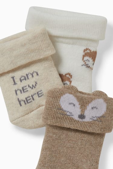 Bébés - Lot de 3 paires - renards - chaussettes pour nouveau-né - beige
