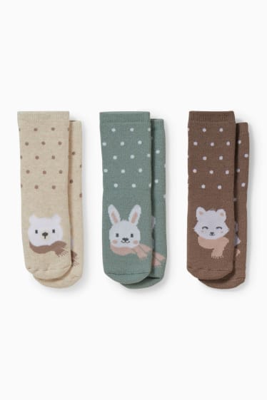Bébés - Lot de 3 - animaux de la forêt - chaussettes antidérapantes pour bébé - vert