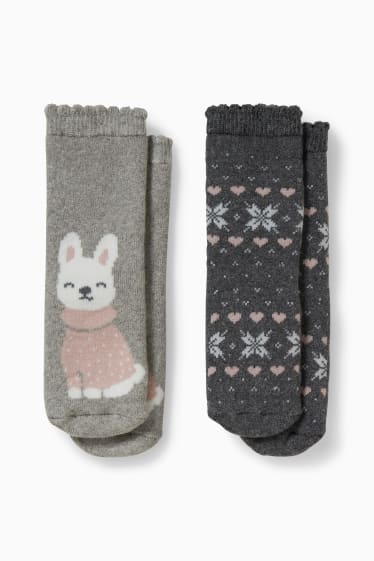 Babys - Multipack 2er - Hund - Baby-Anti-Rutsch-Socken mit Motiv - grau-melange