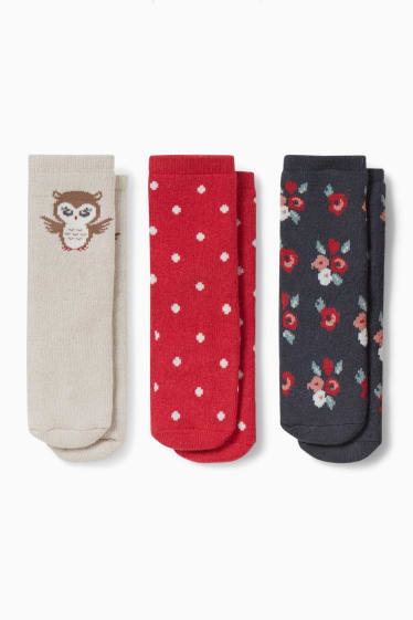 Bébés - Lot de 3 paires - chouette - chaussettes antidérapantes à motif pour bébé - gris foncé