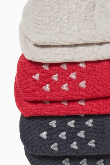 Bébés - Lot de 3 paires - chouette - chaussettes antidérapantes à motif pour bébé - gris foncé