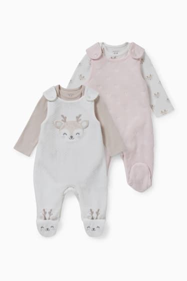 Bébés filles - Lot de 2 - ensemble avec grenouillère - 4 pièces - rose