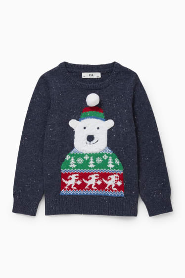 Kinder - Weihnachtspullover - Eisbär - dunkelblau