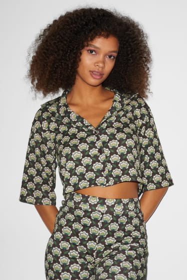 Tieners & jongvolwassenen - CLOCKHOUSE - crop blouse - gebloemd - bruin