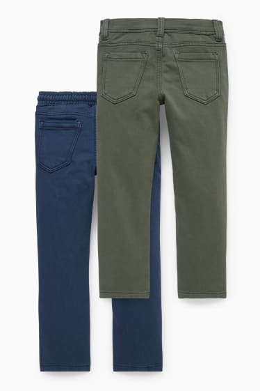 Dzieci - Wielopak, 2 pary - spodnie ocieplane - slim fit - niebieski / ciemnozielony