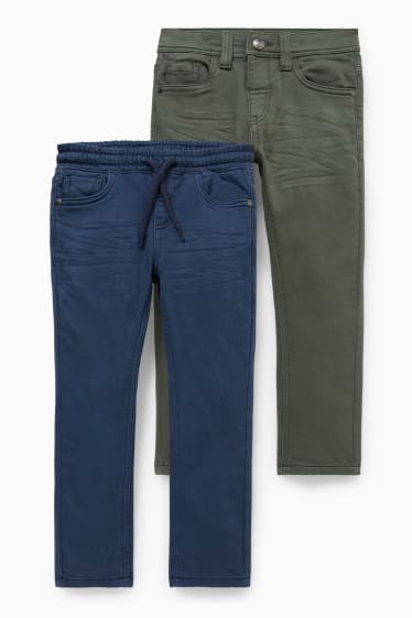 Enfants - Lot de 2 - pantalon chaud - slim fit - bleu  / vert foncé