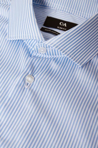 Mężczyźni - Koszula biznesowa - slim fit - kołnierzyk włoski - dobrze się prasuje - w paski - niebieski / biały