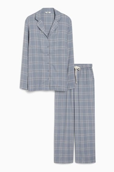Damen - Pyjama - kariert - blau