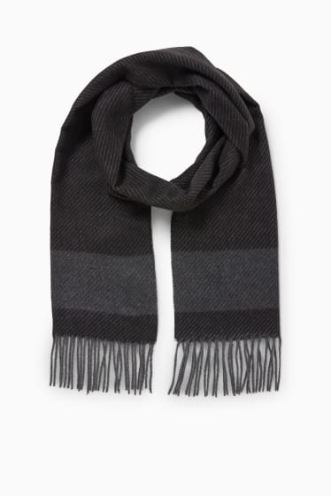 Heren - Sjaal met franjes - zwart / grijs