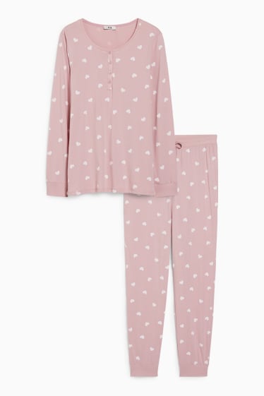 Damen - Pyjama - gemustert - rosa