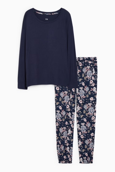 Mujer - Pijama - de flores - azul oscuro