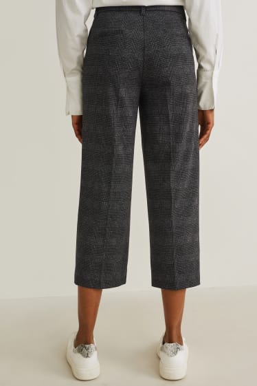 Women - Cloth trousers - high-rise waist - wide leg - check - dark gray