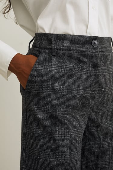 Women - Cloth trousers - high-rise waist - wide leg - check - dark gray