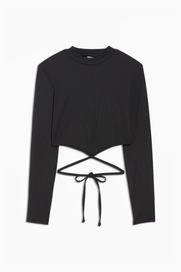 Femei - Tricou crop cu mânecă lungă - negru