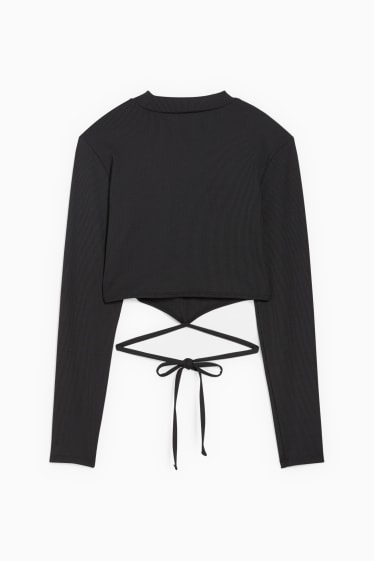 Femei - Tricou crop cu mânecă lungă - negru