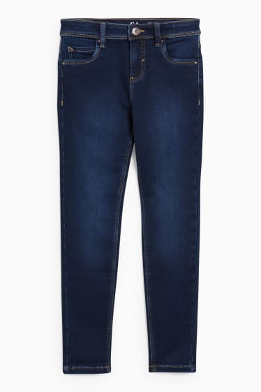 Kinderen: meisjes - Skinny jeans - thermojeans - jeansdonkerblauw