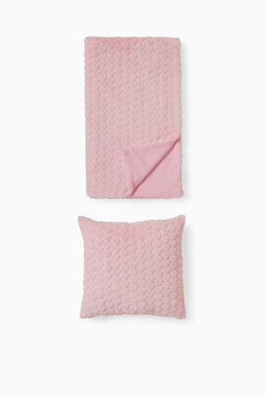 Women - CLOCKHOUSE - set - cushion and throw - 150 x 130 cm - rose