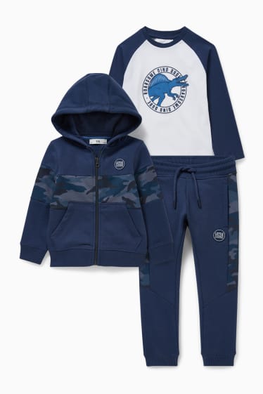 Bambini - Set - giacca di felpa con cappuccio, maglia a maniche lunghe e pantaloni sportivi - blu scuro