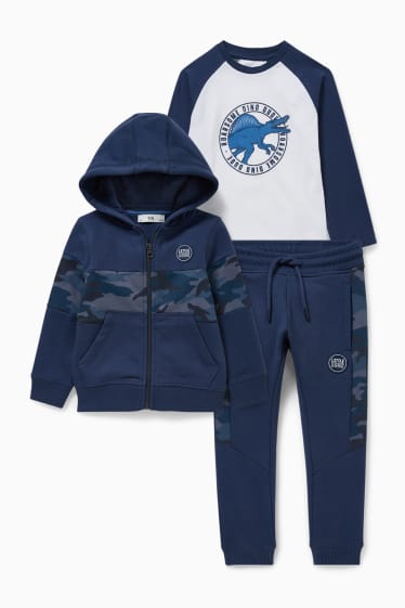 Kinder - Set - Sweatjacke mit Kapuze, Langarmshirt und Jogginghose - dunkelblau