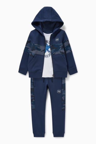 Nen - Conjunt - dessuadora oberta amb caputxa, samarreta de màniga llarga i pantalons de xandall - blau fosc