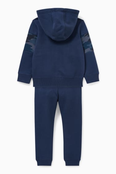 Niños - Set - sudadera con cremallera y capucha, camiseta de manga larga y pantalón de deporte - azul oscuro