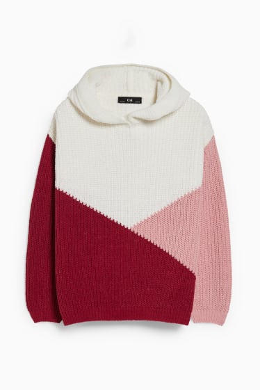 Kinderen: meisjes - Trui van chenille, met capuchon - bordeaux / wit