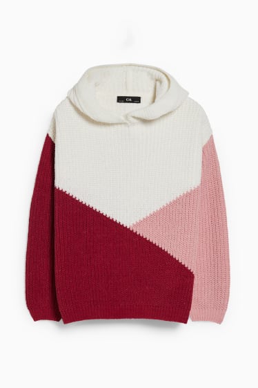 Enfants - Pull à capuche en maille chenille - bordeaux / blanc