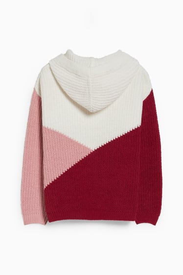 Bambini - Maglione di ciniglia con cappuccio - bordeaux / bianco