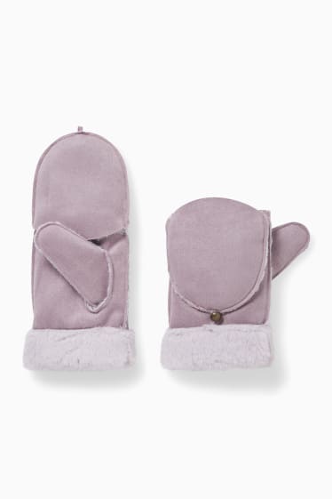 Damen - Handschuhe - Velourslederimitat - hellviolett