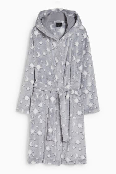Enfants filles - Peignoir à capuche - à motif - gris clair chiné