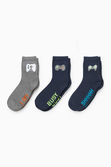Kinder - Multipack 3er - Gaming - Socken mit Motiv - dunkelblau
