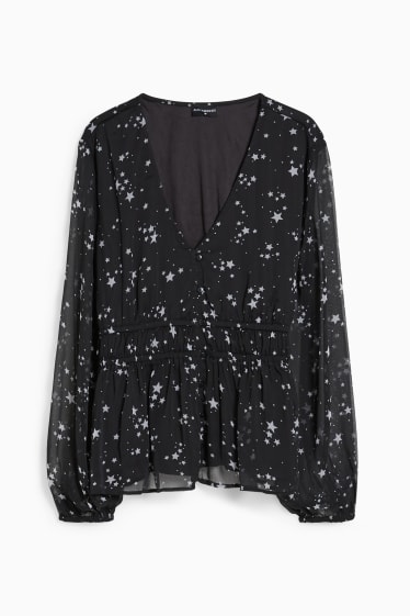 Damen - CLOCKHOUSE - Chiffon-Bluse - gemustert - schwarz