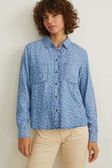 Women - Blouse - patterned - blue