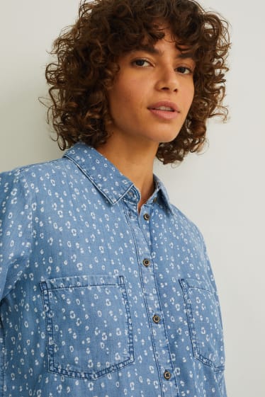 Women - Blouse - patterned - blue