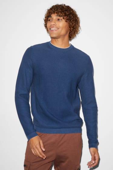 Hommes - CLOCKHOUSE - pull - look 2-en-1 - bleu foncé