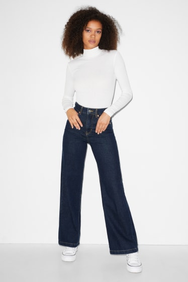 Women - CLOCKHOUSE - wide leg jeans - high waist - recycled - denim-dark blue