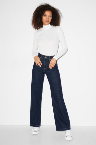 Donna - CLOCKHOUSE - wide leg jeans - vita alta - da materiali riciclati - jeans blu scuro