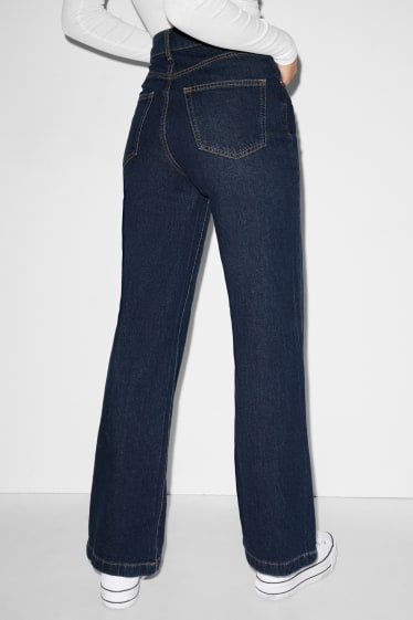 Dámské - CLOCKHOUSE - wide leg jeans - high waist - z recyklovaného materiálu - džíny - tmavomodré