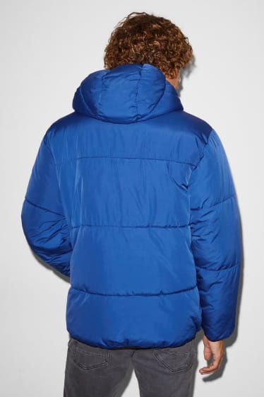 Men - Quilted jacket with hood - blue