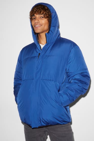 Men - Quilted jacket with hood - blue