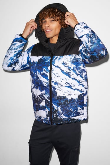 Men - Quilted jacket with hood - dark blue / white