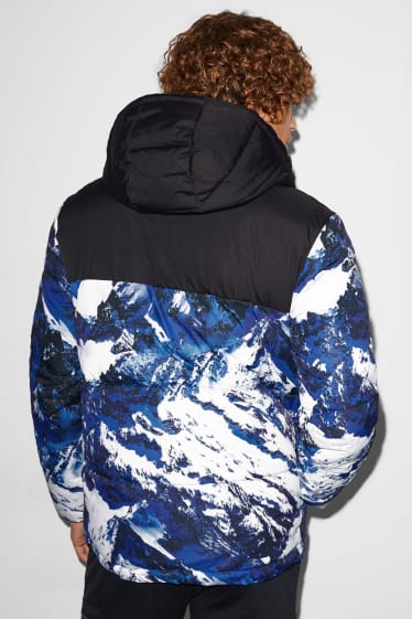 Men - Quilted jacket with hood - dark blue / white