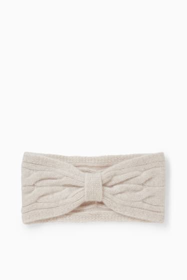 Women - Cashmere headband - cable knit pattern - light beige