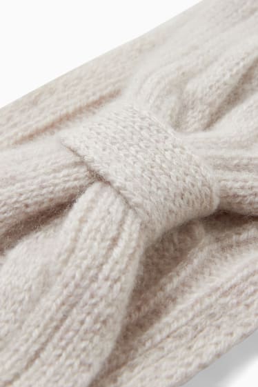 Women - Cashmere headband - cable knit pattern - light beige