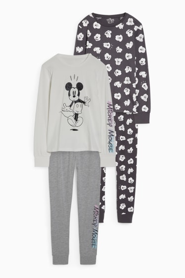 Kinderen - Set van 2 - Mickey Mouse - pyjama - 4-delig - wit / zwart