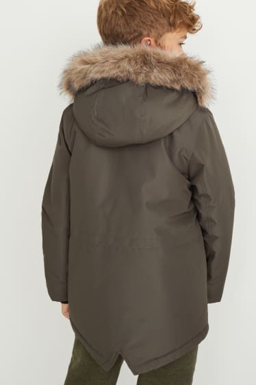 Children - Coat with hood and faux fur trim - khaki