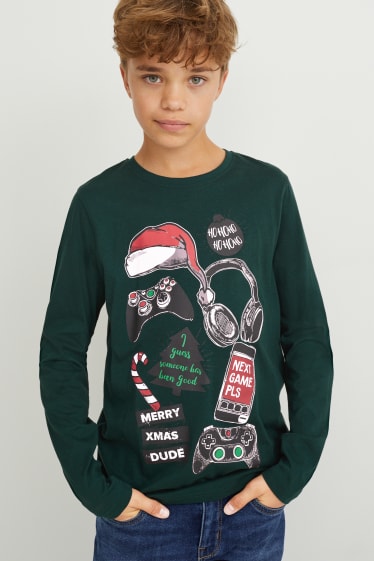 Kinder - Weihnachts-Langarmshirt - Gaming - dunkelgrün