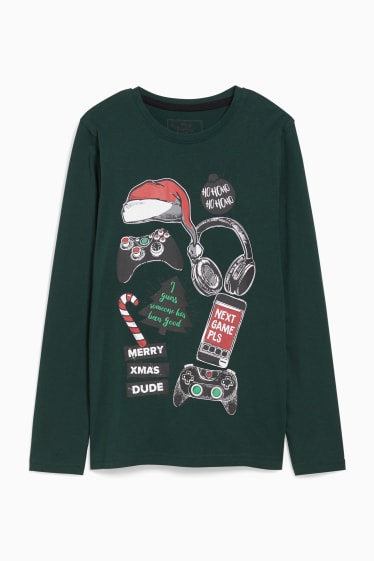 Kinder - Weihnachts-Langarmshirt - Gaming - dunkelgrün